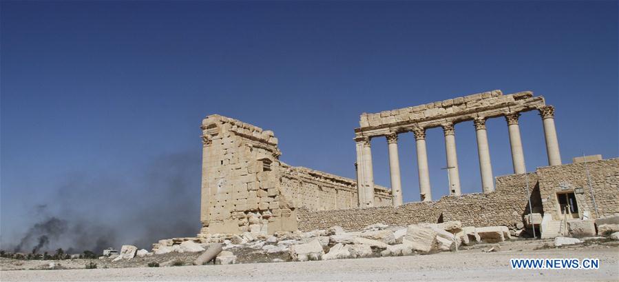 Damaged ancient architectures are seen in Palmyra of central Syria, on April 1, 2016. 