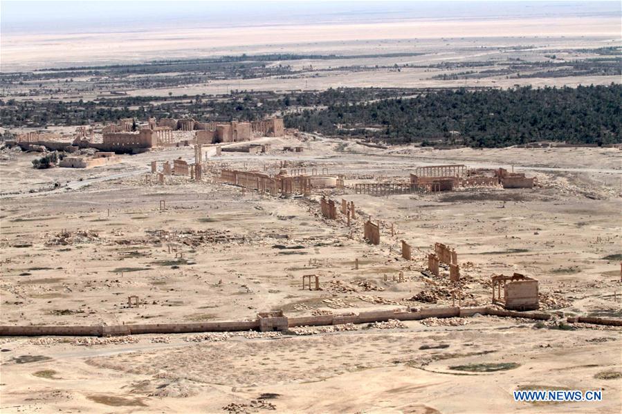 Damaged ancient architectures are seen in Palmyra of central Syria, on April 1, 2016. 