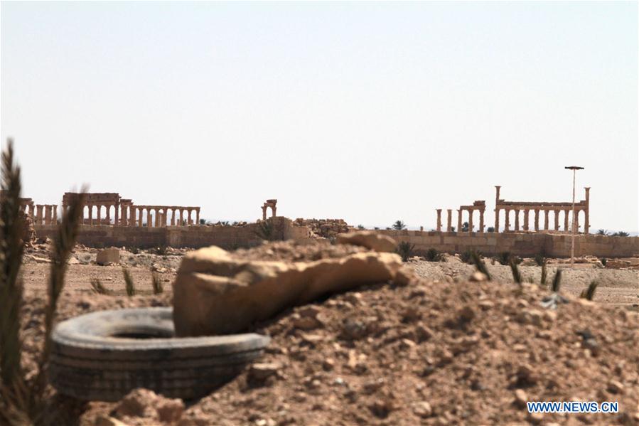 Damaged ancient architectures are seen in Palmyra of central Syria, on April 1, 2016. 