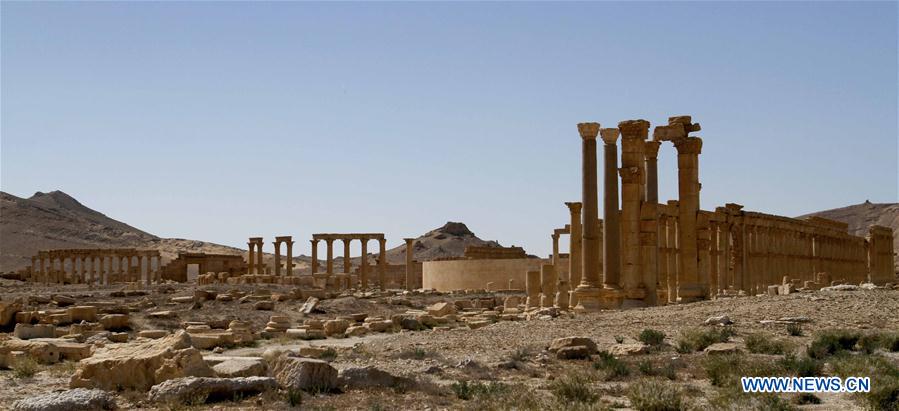 Damaged ancient architectures are seen in Palmyra of central Syria, on April 1, 2016. 