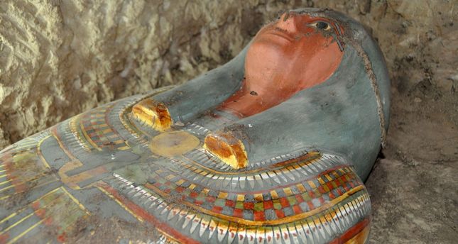 A sarcophagus containing a millennia-old mummy which was found by Spanish archaeologists near the southern Egyptian town of Luxor. (AFP Photo)