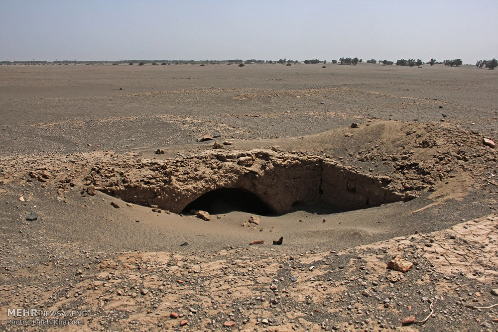Vestiges of an old structure is seen after being unearthed by a massive sandstorm in Fahraj, Kerman Province on April 4, 2017.