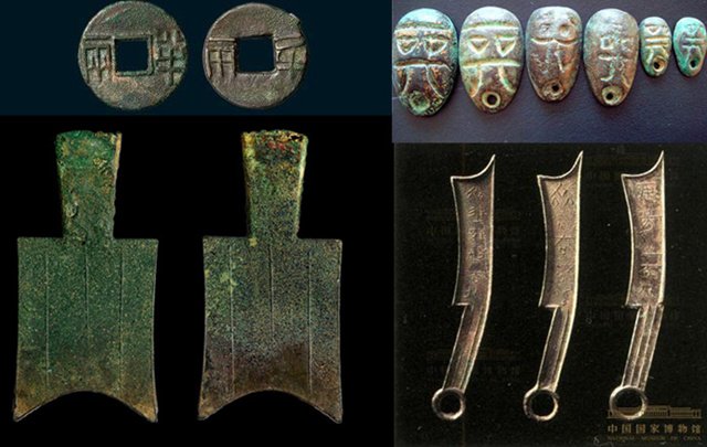 布币、刀币、环钱和蚁鼻钱