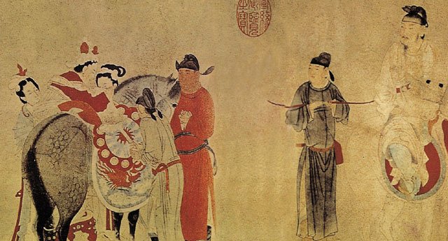 元代画家钱远《杨贵妃上马图》局部。美国弗利尔美术馆藏 元代画家钱远《杨贵妃上马图》局部。美国弗利尔美术馆藏