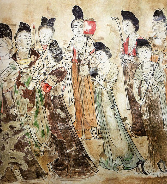 永泰公主陵壁画中的“双下巴美人”。永泰公主,唐中宗李显第七女 永泰公主陵壁画中的“双下巴美人”。永泰公主,唐中宗李显第七女