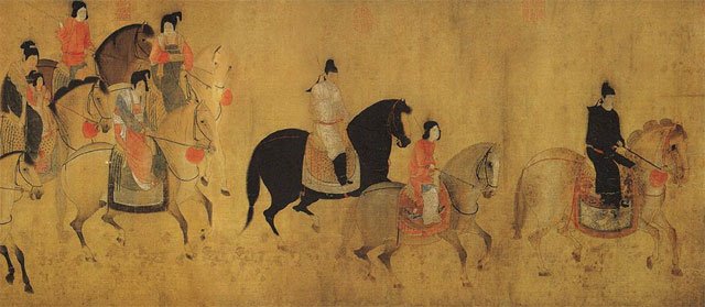 《虢国夫人游春图》,唐代画家张萱的画作。原作已佚,现存宋代摹本 《虢国夫人游春图》,唐代画家张萱的画作。原作已佚,现存宋代摹本