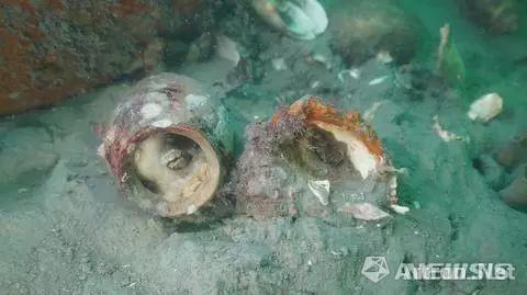 图为浸泡在海水中的陶瓷（纽西斯通讯社）