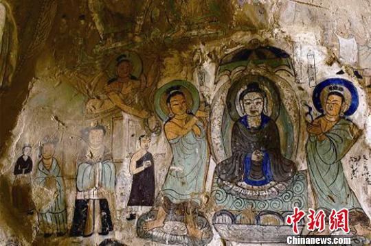 图为炳灵寺169窟11龛壁画《说法图》(西秦)。 甘肃省文物局供图 图为炳灵寺169窟11龛壁画《说法图》(西秦)。 甘肃省文物局供图