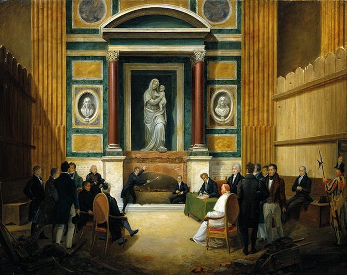 Francesco Diofebi，万神殿打开拉斐尔坟墓，1833年（1836年），哥本哈根托瓦尔森博物馆藏