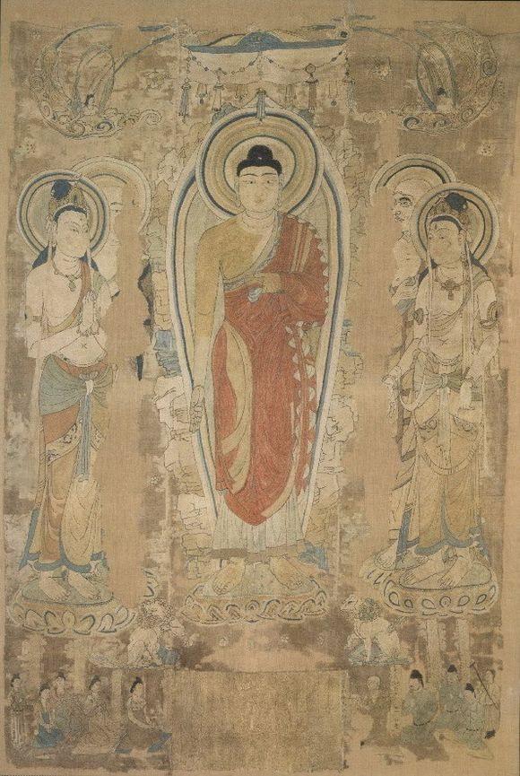 流失海外的敦煌藏经洞出土巨幅《释迦牟尼灵鹫山说法图》，现藏大英博物馆