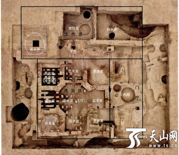 唐朝墩故城浴场遗址功能分区示意图。