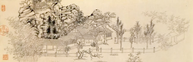 清 弘历《仿倪瓒狮子林图》(画心部分)卷 纸本水墨 纵28.3厘米 横392.8厘米 1772年 故宫博物院藏