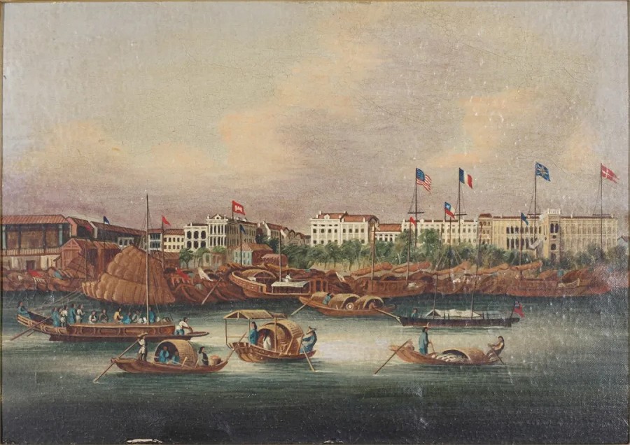 广州十三行风景油画,19世纪