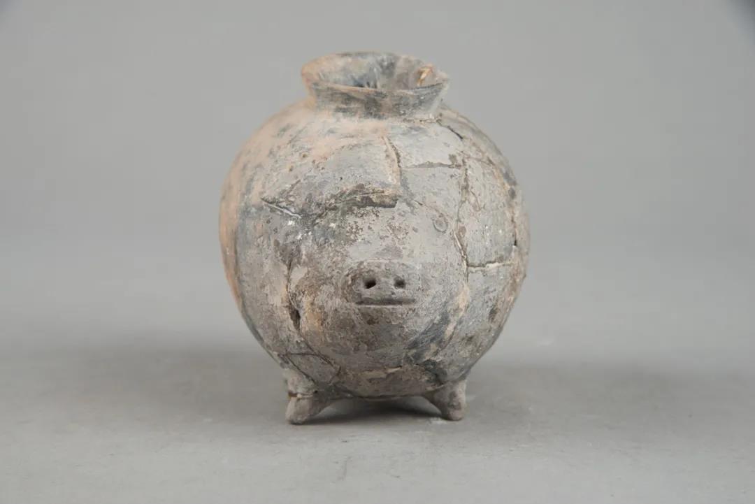 新石器时代 猪形灰陶罐