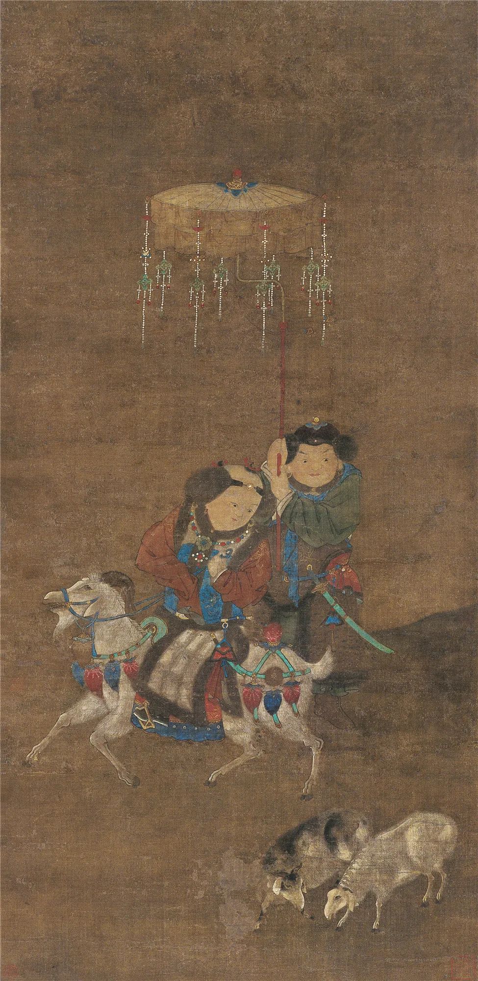 佚名 三阳开泰图 绢本设色 纵106厘米 横52厘米 北京画院藏