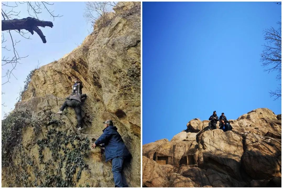 2020年12月苏北组攀爬六神台（左）、拍摄孔望山（右）