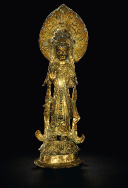  鎏金铜菩萨立像 北齐 来源：史蒂芬•琼肯三世（1978年逝）珍藏。