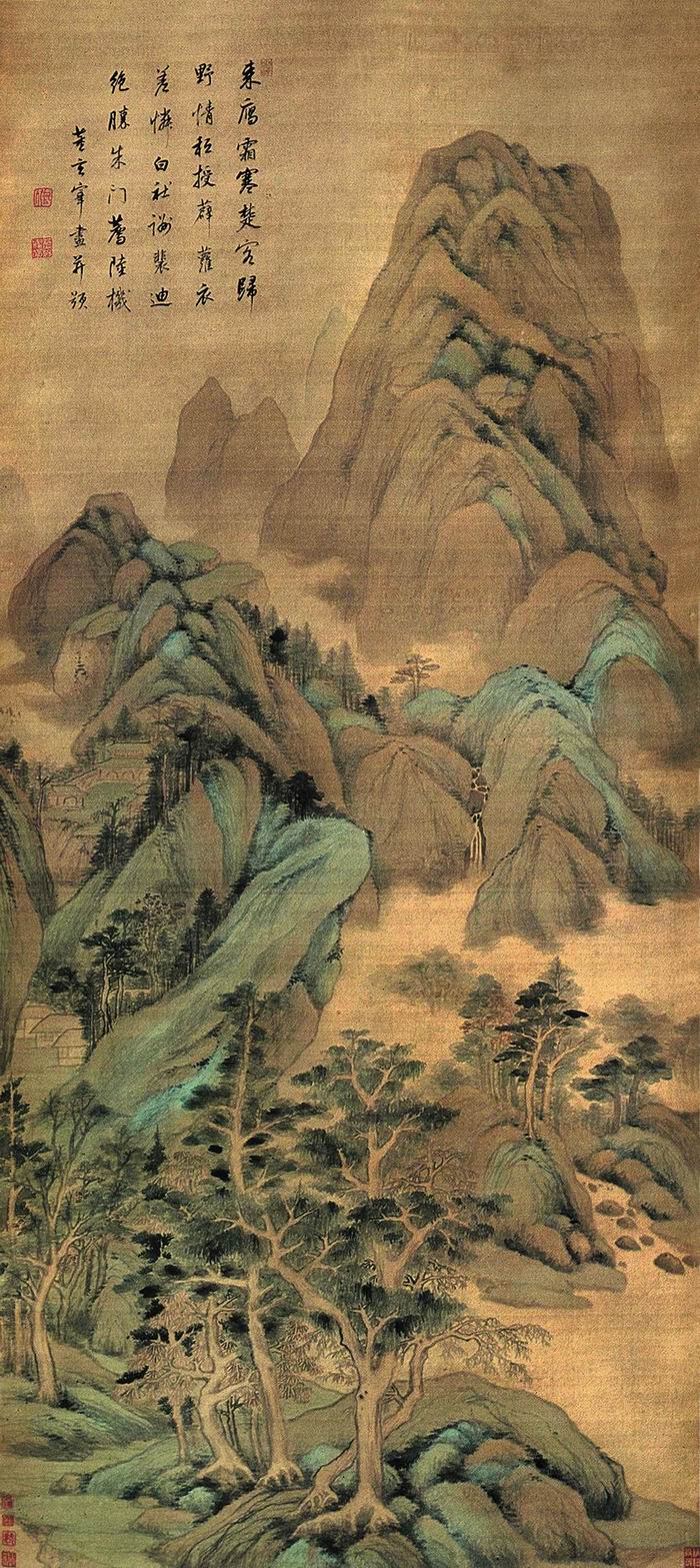 董其昌，《青山白云图轴》，纸本设色，187.5cm×85.5cm，广东省博物馆藏