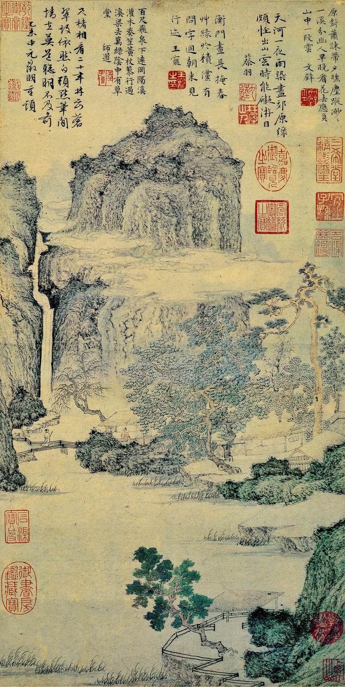 文徵明，《绿荫草堂图轴》，纸本设色，纵68.6厘米 横 35厘米，1535年，台北故宫博物院藏