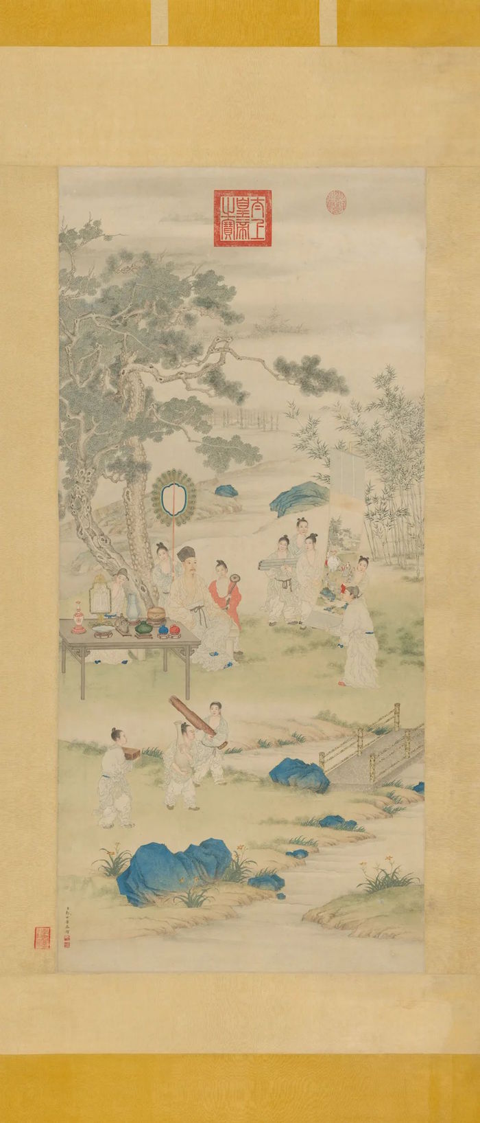 清,郎世宁等画《弘历观画图轴》,故宫博物院藏