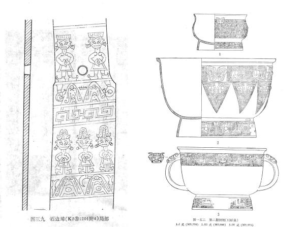 （左）图2 三星堆器物纹样（《文物》1989年5期）；（右）图3 殷墟器物纹样(《殷墟的发现与研究》）