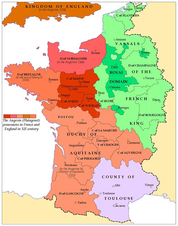 1170年前后法兰西王国各大诸侯国