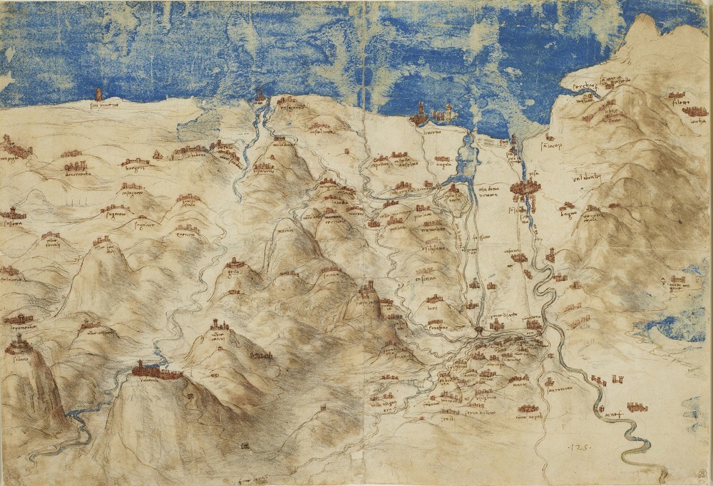 《托斯卡纳西部鸟瞰图》,达·芬奇,约1503-1504年,英国皇家收藏