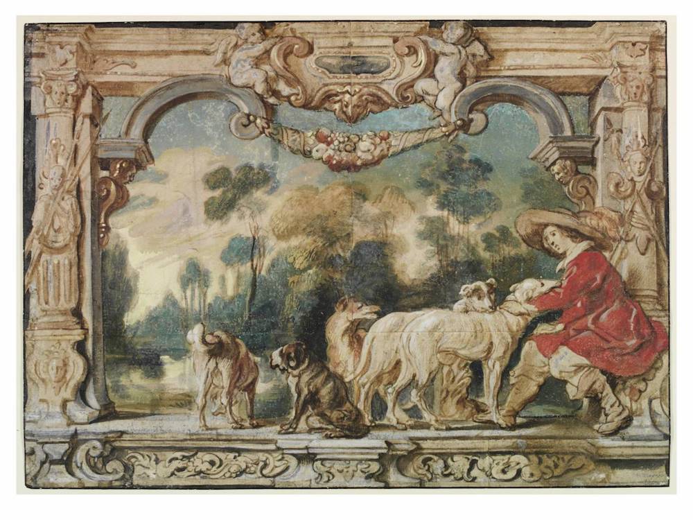 《狩猎者和他的猎狗》(A Huntsman Resting with His Hounds),Jacob Jordaens, 约1635, 荷兰南部 © Victoria and Albert Museum, London