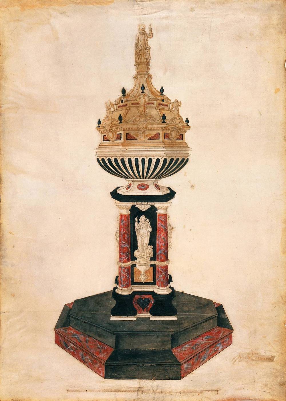 《坎特伯雷大教堂洗礼盆》(Canterbury Cathedral font design),John Christmas, 约1638-1639 © Victoria and Albert Museum, London