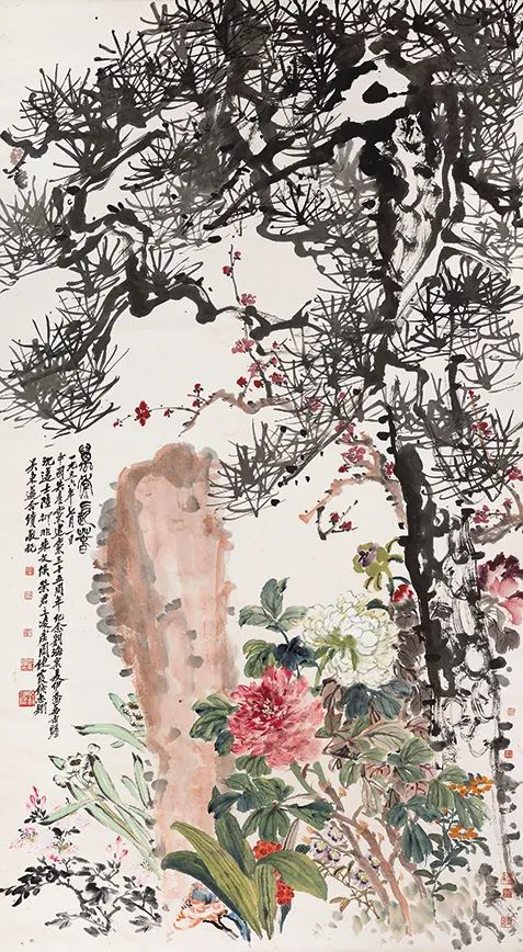 现代 刘海粟等 万年长春图轴 上海博物馆藏
