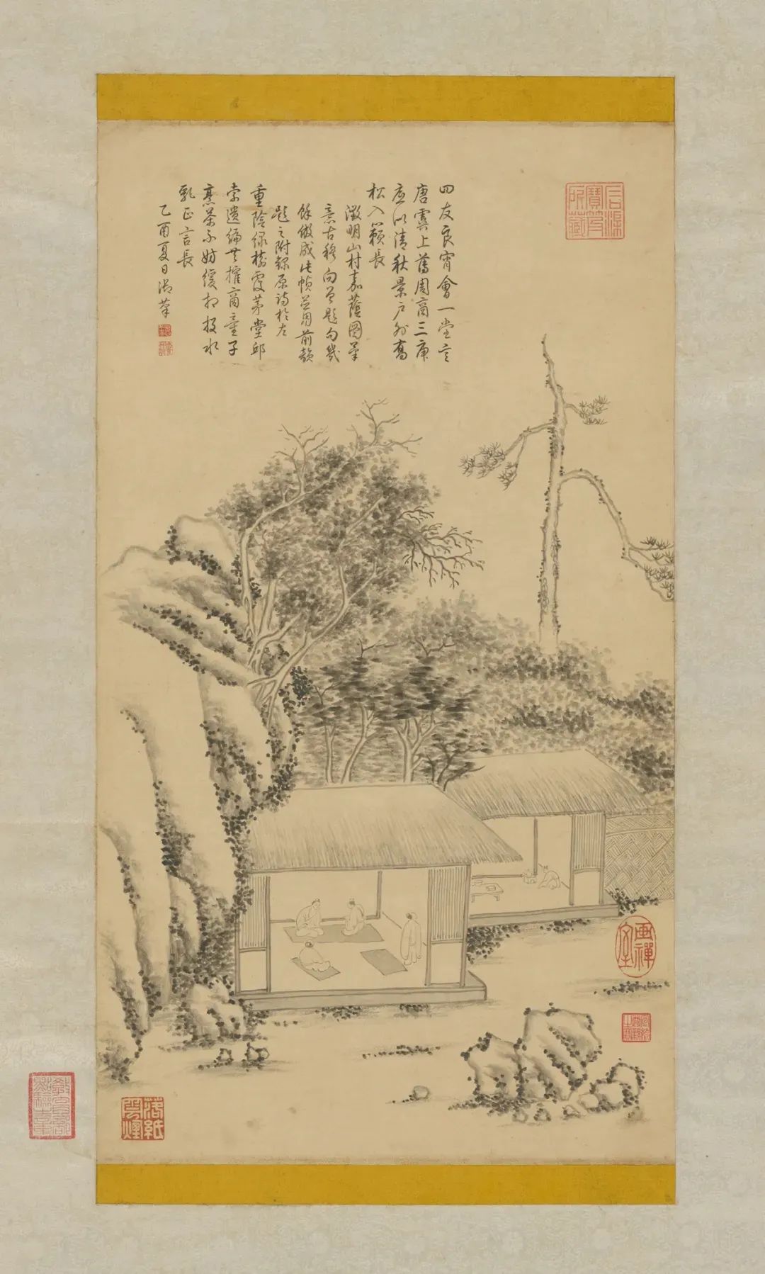清 乾隆（1736-1795），《乾隆仿文徵明山村嘉阴图轴》，纸本设色，故宫博物院藏