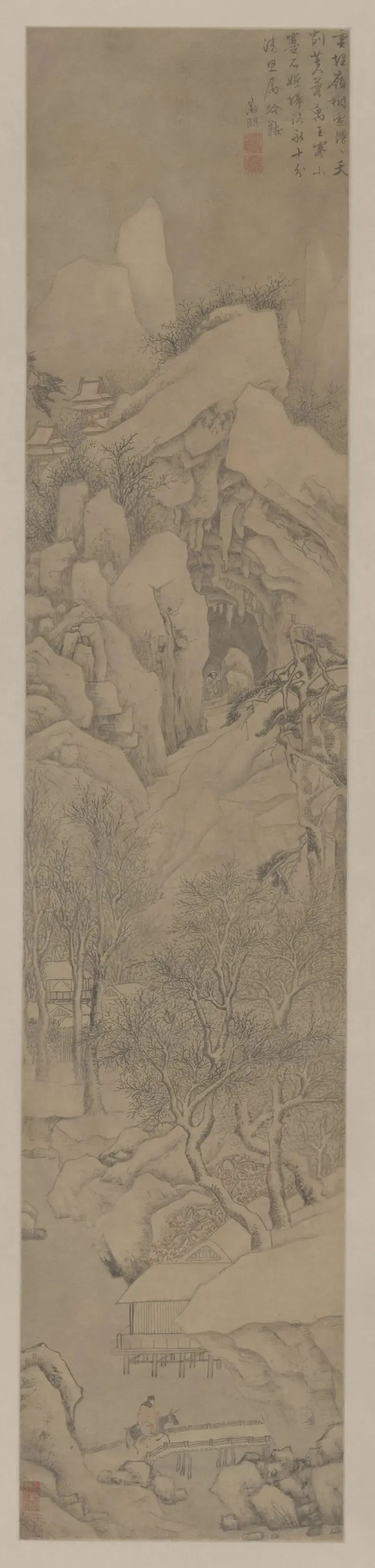 明 文徵明，《雪景山水轴》，绢本墨笔（1368-1644），故宫博物院藏