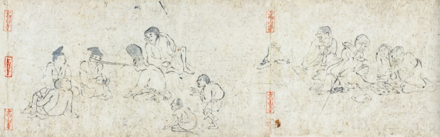 《鸟兽戏画·丙卷》(局部),平安时代至镰仓时代(12世纪—13世纪),京都高山寺藏。画面中绘有对弈等场面。