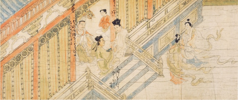 《华严宗祖师绘卷·元晓绘》(局部):元晓从龙宫带回经书的场景。