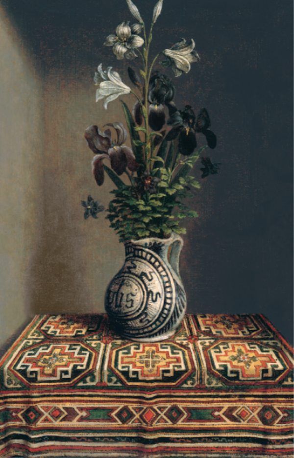 汉斯·梅姆林 瓶花(背面局部) 布面油画 公元1485年 〔西〕马德里 提森·博内米萨国立博物馆藏