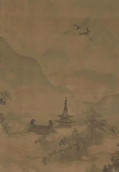 吴伟,《深山观鹤图》(局部)