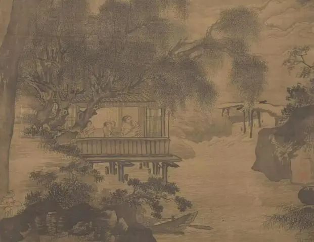 吴伟,《深山观鹤图》(局部)