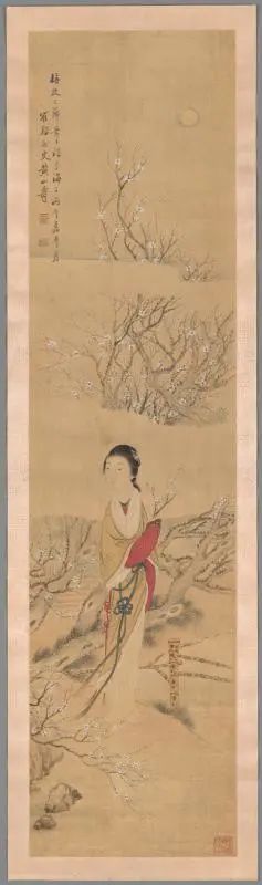 黄山寿,《踏雪采梅图》,清朝光绪年间1906年,立轴,绢本设色