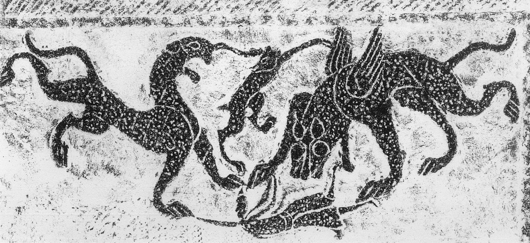 (汉) 虎吃女魃 画像石 纵62厘米 横142厘米 河南唐河针织厂出土