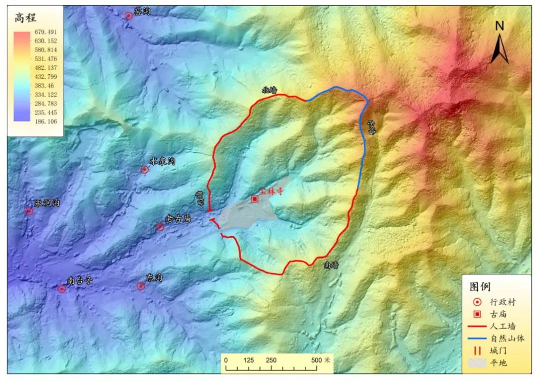海龙川遗址遗迹分布图和高程模型