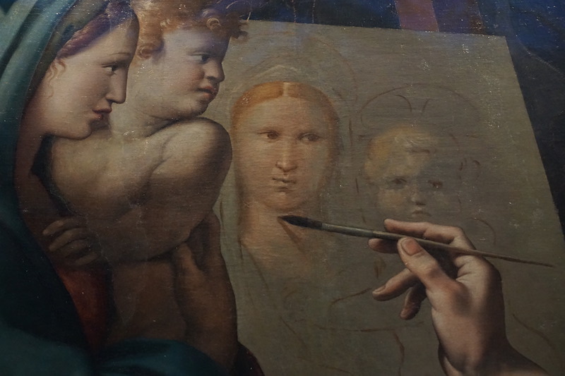 拉斐尔《圣路加在拉斐尔面前绘画圣母子像》(局部)