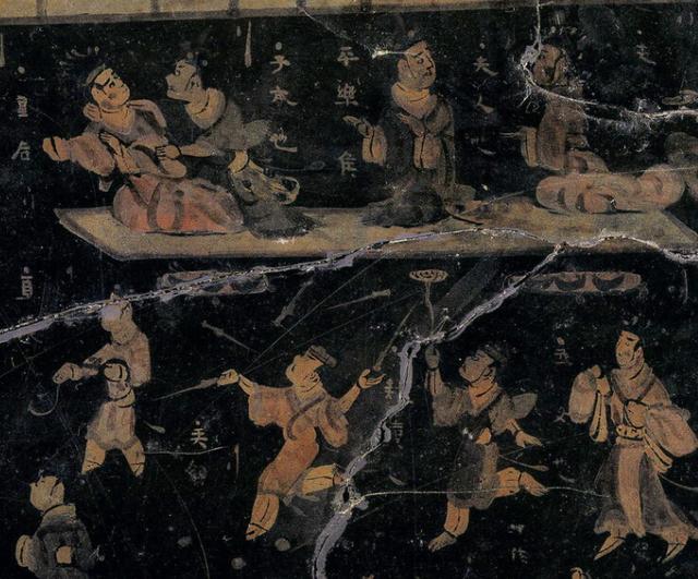 朱然墓出土贵族生活图漆盘局部