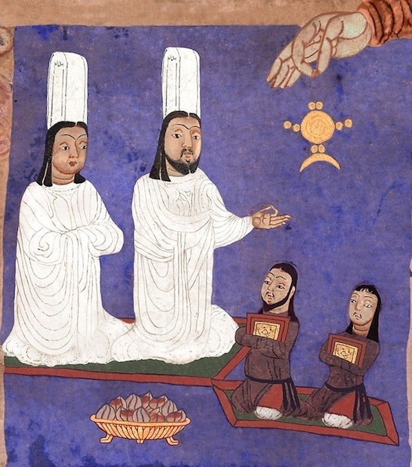 穿着白衣的摩尼教选民与听者(MIK III 4794),数字复原后的图像(Gulácsi,2009,Plt.1)