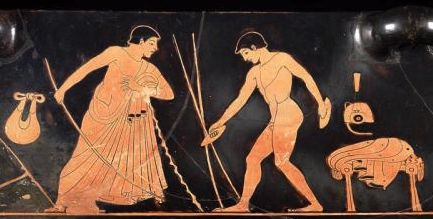 Details- Bowl (dinos) depicting athletes training, Manner of the Dinos Painter, Greek, Classical Period, about 430–420 B.C. Place of Manufacture- Greece, Attica, Athens, Ceramic, Red Figure