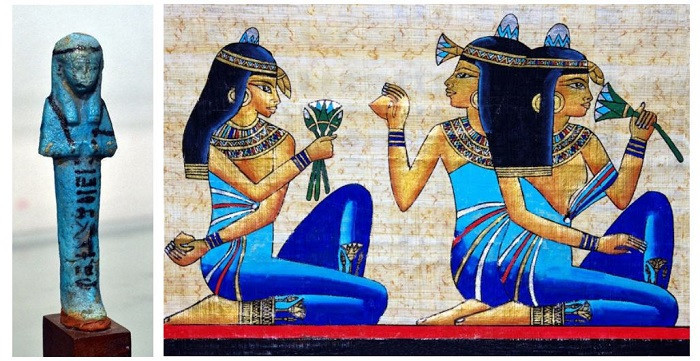 埃及蓝的陶器和彩画。