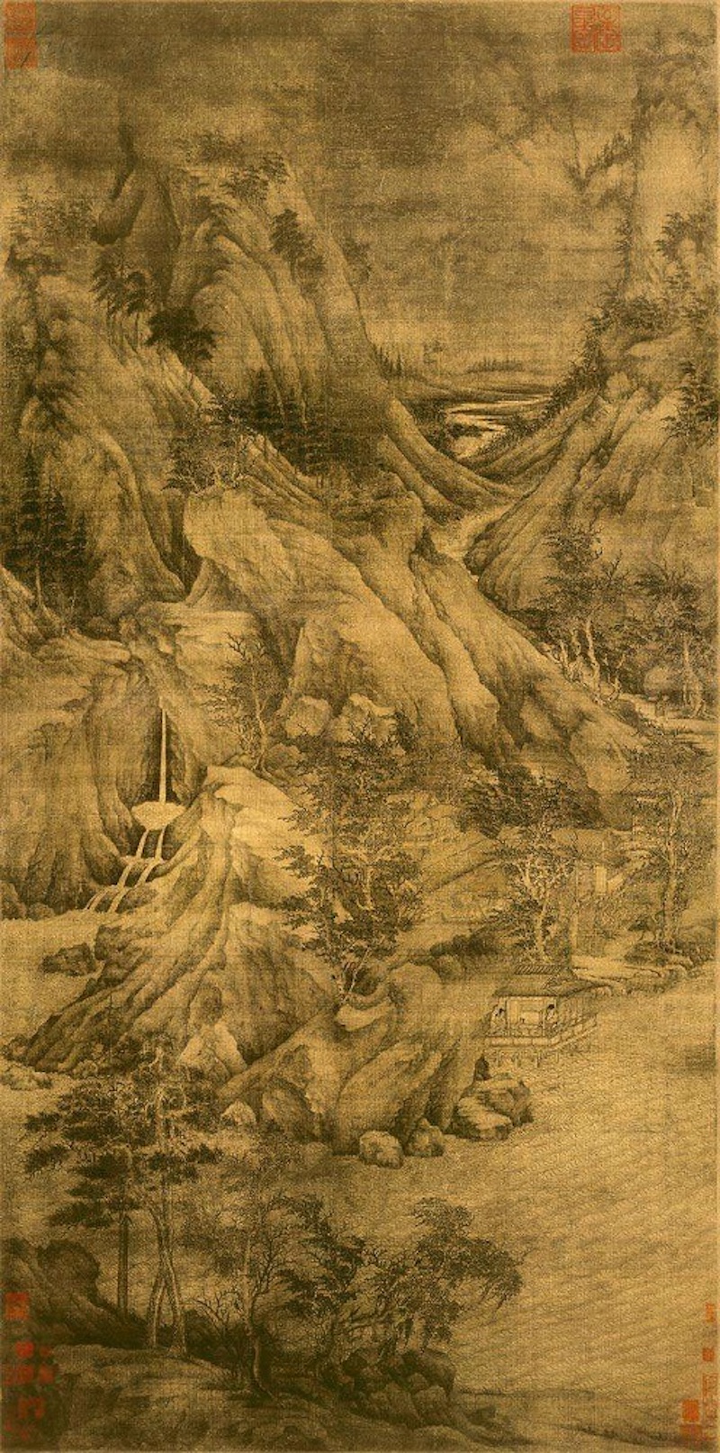 五代 (传)董源 《溪岸图》(轴) 纽约大都会艺术博物馆藏
