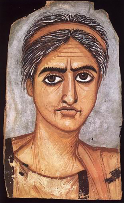 图六 女子肖像画，公元1世纪初，高：31厘米，宽：18.5厘米，大英博物馆 GRA 1890.9-20.1（Painting 87）