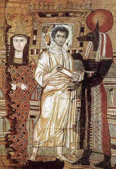 图十二 亚麻木乃伊裹尸布，公元125-150，长：185厘米，宽125厘米，普希金博物馆，n5749