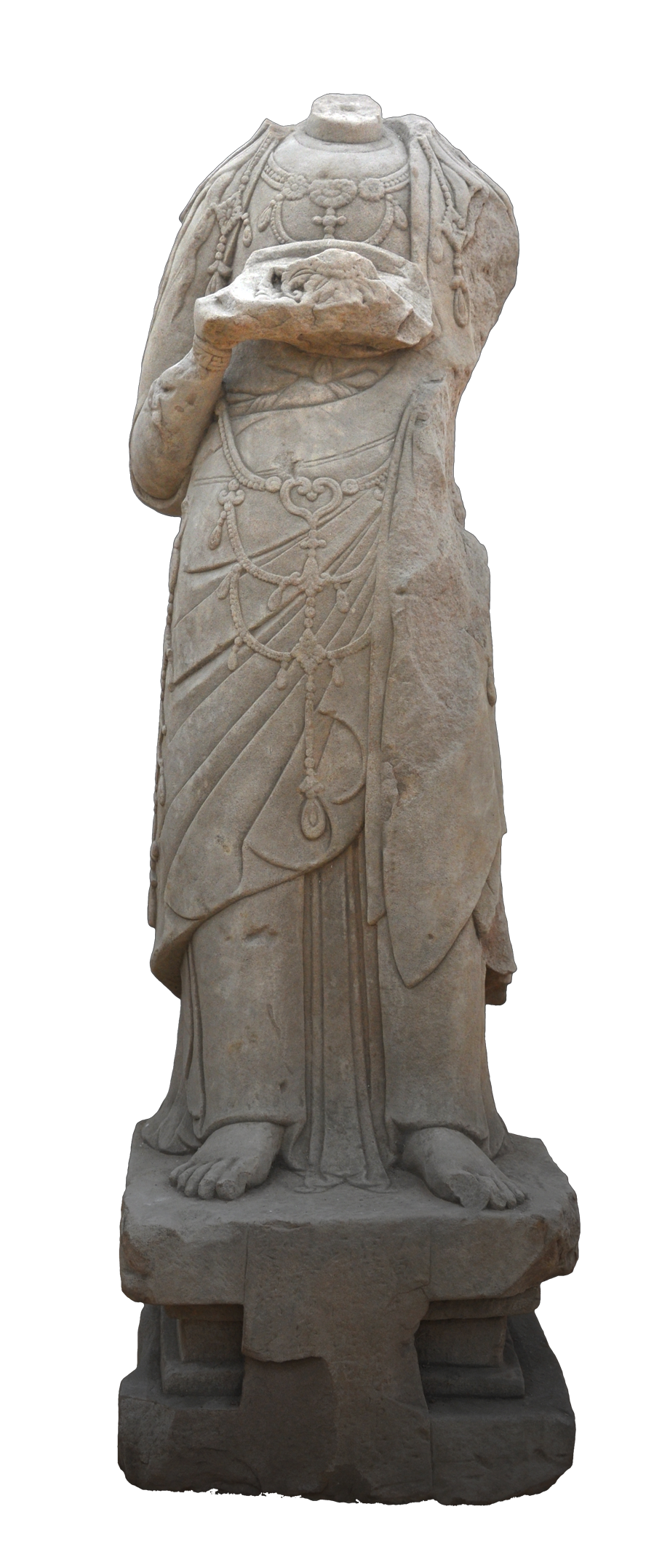北宋 咸平至治平年间(998—1067年)花供养菩萨像 高133厘米,宽43厘米,厚43厘米 1986年大足万古镇大钟寺遗址出土(第1号)