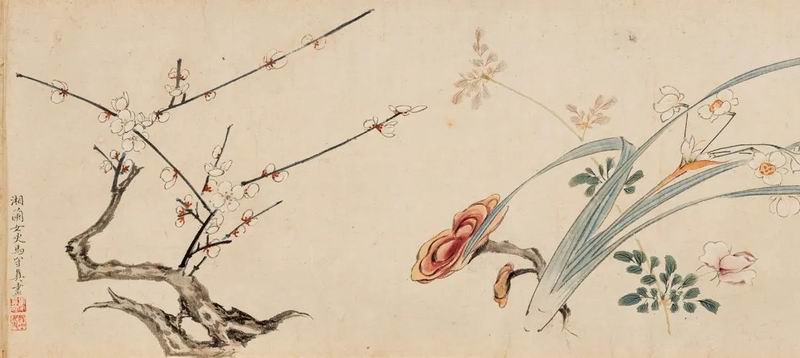 明 马守真 《设色花卉卷(局部)》,潘达于 1956年捐赠